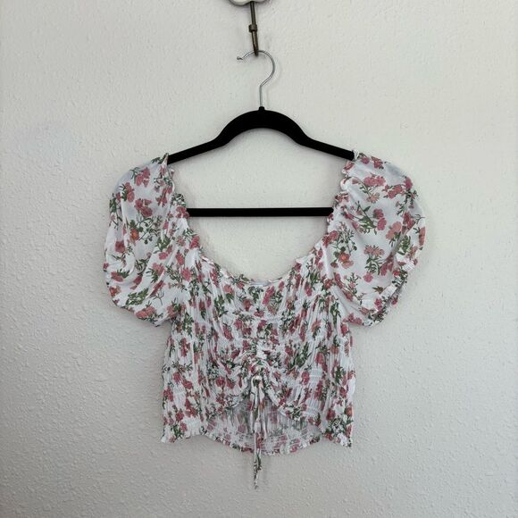 Olivaceous Floral Puff Sleeve Top Size Medium - Picture 1 of 4